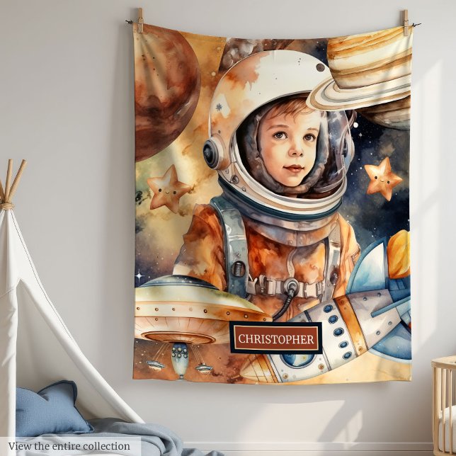 Cobertor De Velo Tema Personalizado do Astronauta em Aberto (Personalized Blanket Astronaut Theme

)