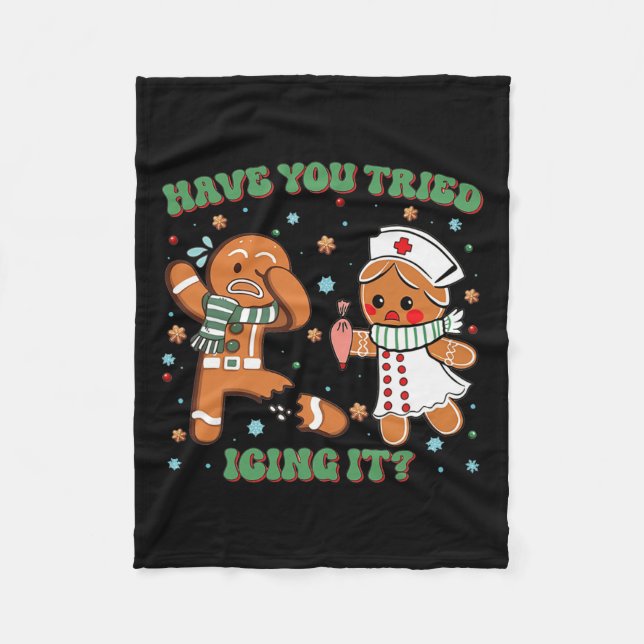 Cobertor De Velo Tentou Enfermeira de Natal Gingerbrea? (Frente)