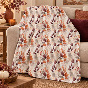 Cobertor De Velo Terracotta e folhas de outono em Borgonha Boho O