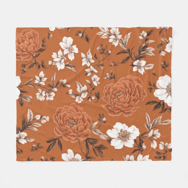 Cobertor De Velo Terracotta Floral Pattern (Frente (Horizontal))