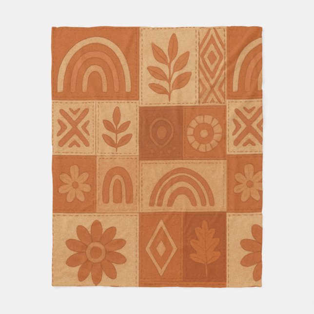 Cobertor De Velo Terracotta Patchwork Quilt Rustic Farmhouse Floral (Frente)