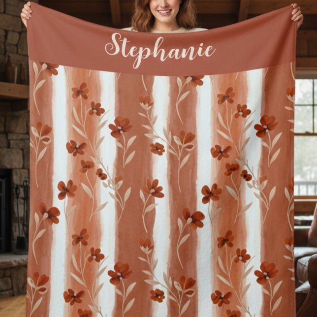 Cobertor De Velo Terracotta Wildflower Monogram  (Criador carregado)