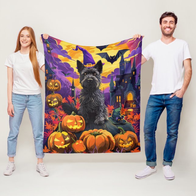 Cobertor De Velo Terrorífico Terrier Escocês Halloween Bruxa Abóbor (In Situ)