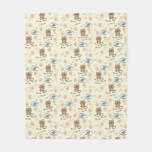 Cobertor De Velo teste padrão do gato e dos peixes (Frente)