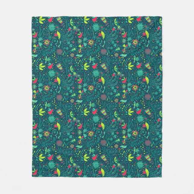 Cobertor De Velo Teste padrão floral com pássaros dos desenhos (Frente)