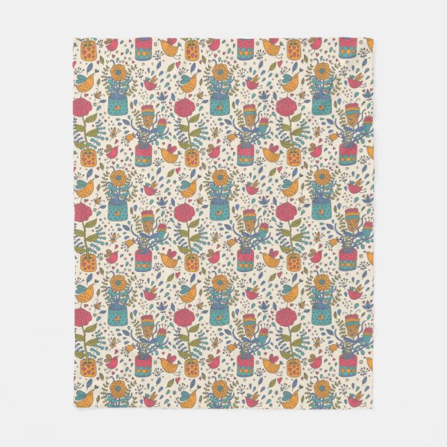 Cobertor De Velo Teste padrão floral dos desenhos animados com (Frente)