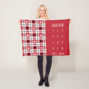 Cobertor De Velo Teste padrão vermelho rústico da flanela do urso