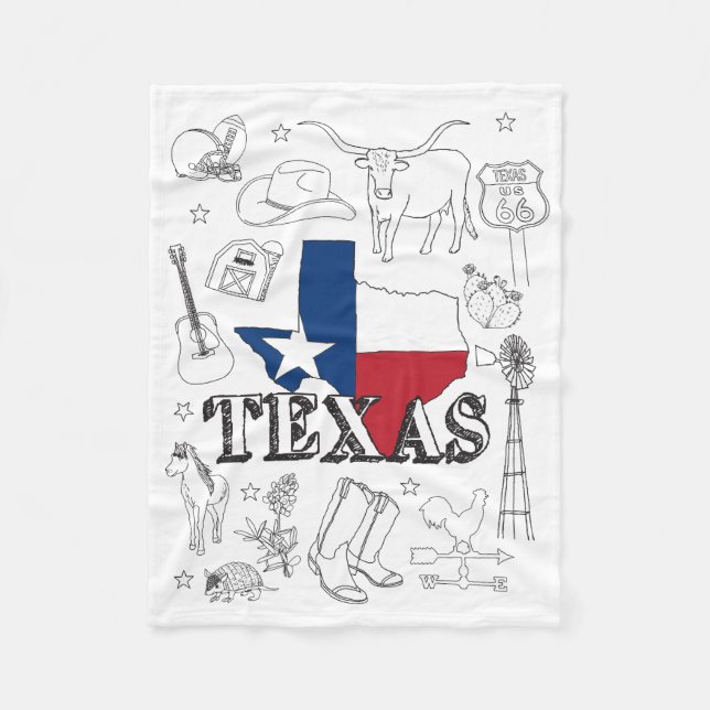 Cobertor De Velo Texas Illustration Doodles do Texas Pattern (Frente)