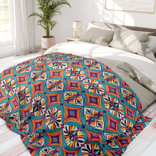 Cobertor De Velo Téxtil Tribal Laranja e Azul