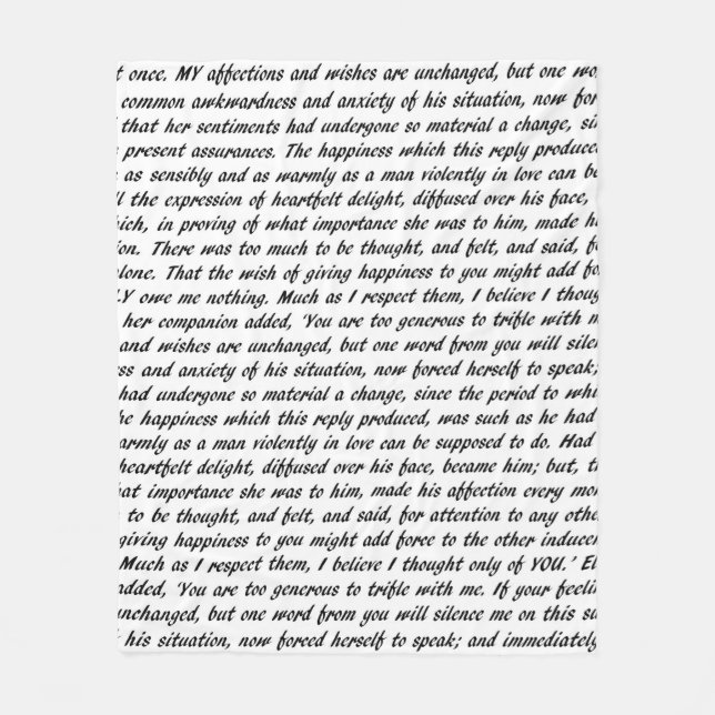 Cobertor De Velo Texto do orgulho e do preconceito (Frente)