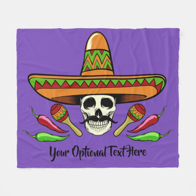 Cobertor De Velo Texto personalizado do crânio mexicano e cobertore (Frente (Horizontal))