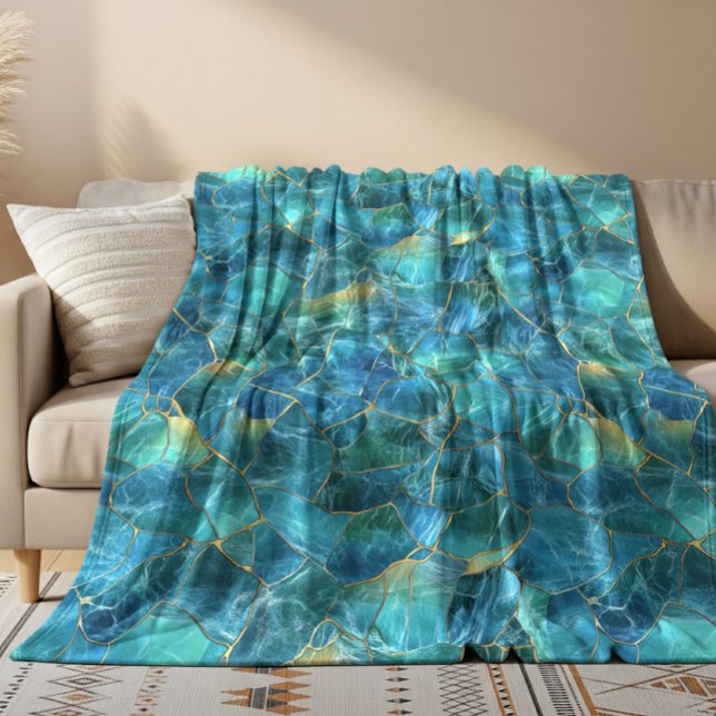 Cobertor De Velo Textura de Mármore Azul Turquesa com Veias Dourada (Criador carregado)
