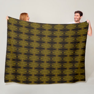 Cobertor De Velo Textura de Redemoinhos Preto Amarelo Dourado