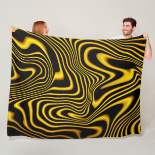 Cobertor De Velo Textura de Redemoinhos Preto Amarelo Dourado