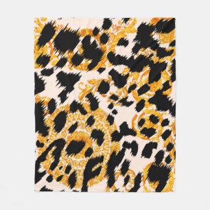 Cobertor De Velo Textura leopardo com padrão barroco-ouro