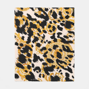 Cobertor De Velo Textura leopardo: padrão barroco-ouro.
