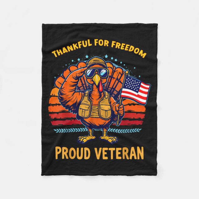Cobertor De Velo Thankful For Dom Proud Veteran Patriotic Thanksgiv (Frente)