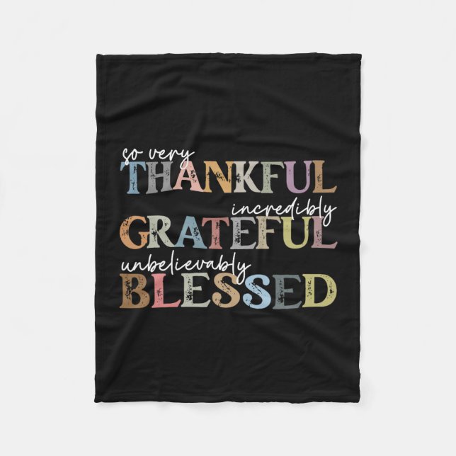 Cobertor De Velo Thankful Grateful Blessed Thanksgiving Autumn Fall (Frente)