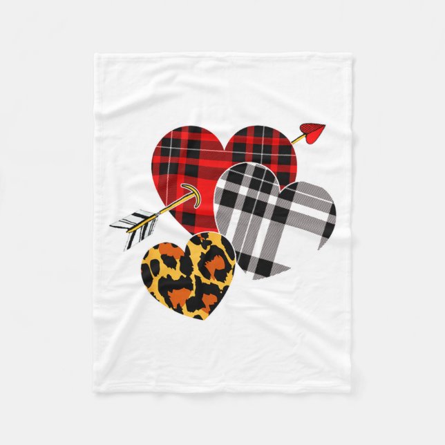 Cobertor De Velo Three Hearts Leopard Buffalo Plaid Valentines Day  (Frente)
