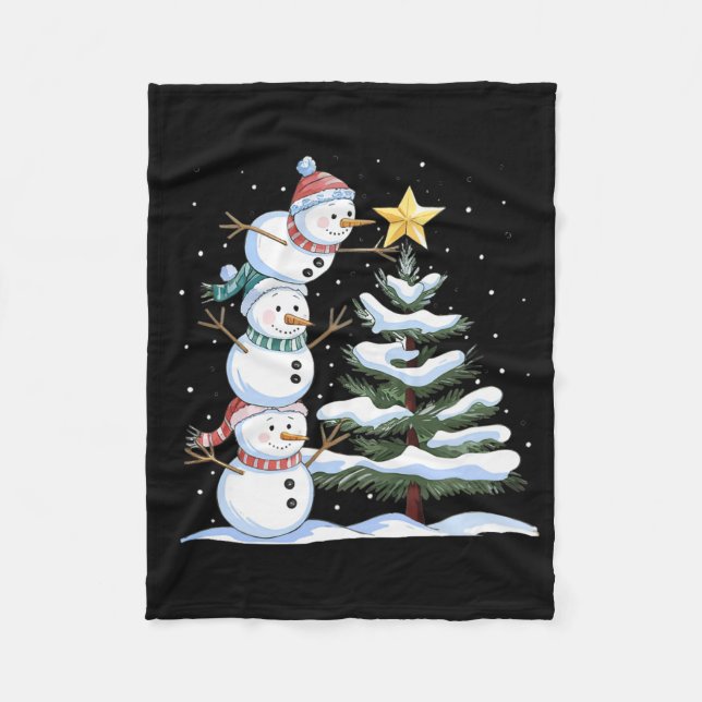 Cobertor De Velo Three Snowmen Are Arranging A Christmas Tree Cute  (Frente)