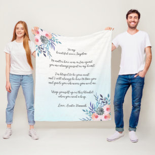 Cobertor De Velo Tia Sobrinha Citação Personalizada Azul Floral