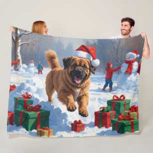 Cobertor De Velo Tibetano Mastiff correndo em neve com chapéu de Na