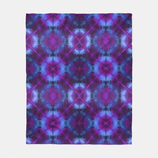 Cobertor De Velo Tie Dye Kaleidoscope Vibrante Azul Roxo Magenta (Frente)