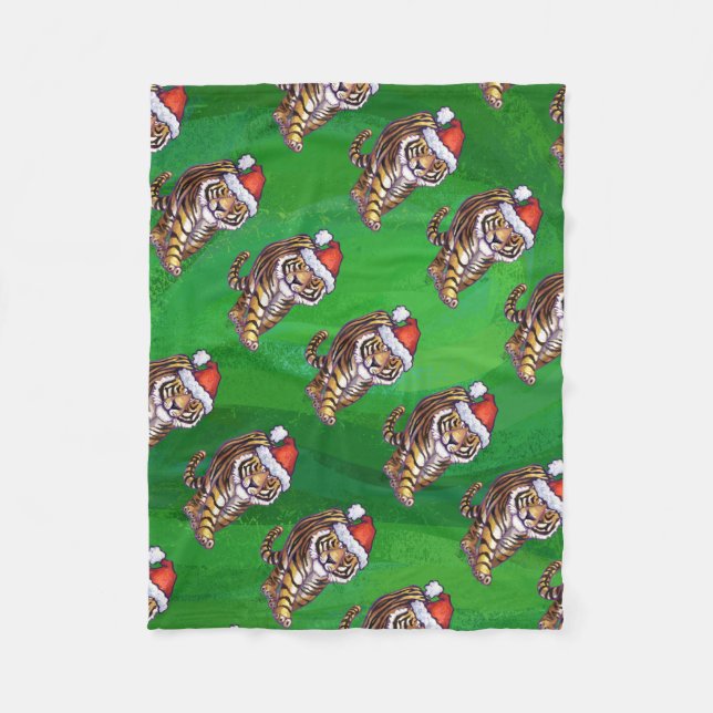 Cobertor De Velo Tiger Christmas On Green (Frente)