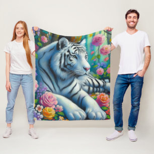 Cobertor De Velo Tigre Branco em Floresta com Coloração Cor-de-rosa