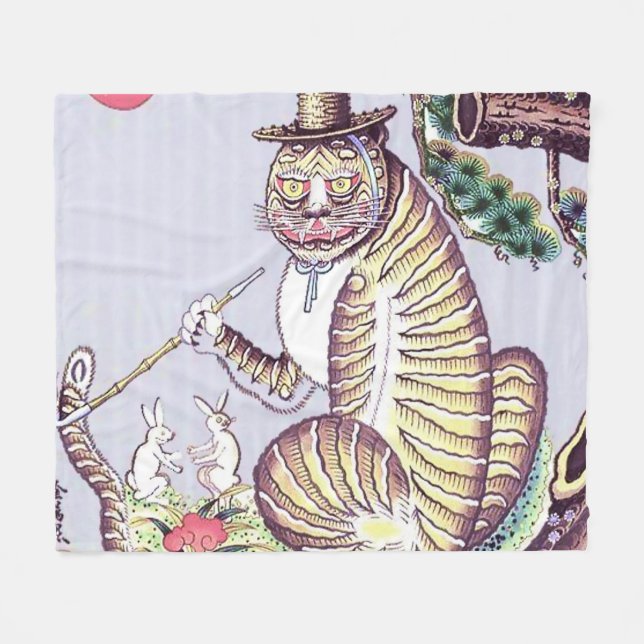 Cobertor De Velo Tigre Minhwa com Coelhos e Cachimbo (Frente (Horizontal))
