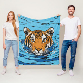 Cobertor De Velo Tigre na Água – Retrato de Vida Selvagem Pop Art