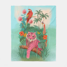 Cobertor De Velo Tigre rosa e selva tropical de papagaio