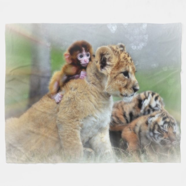 Cobertor De Velo Tigres e Monkey Fleece Blanket (Frente (Horizontal))
