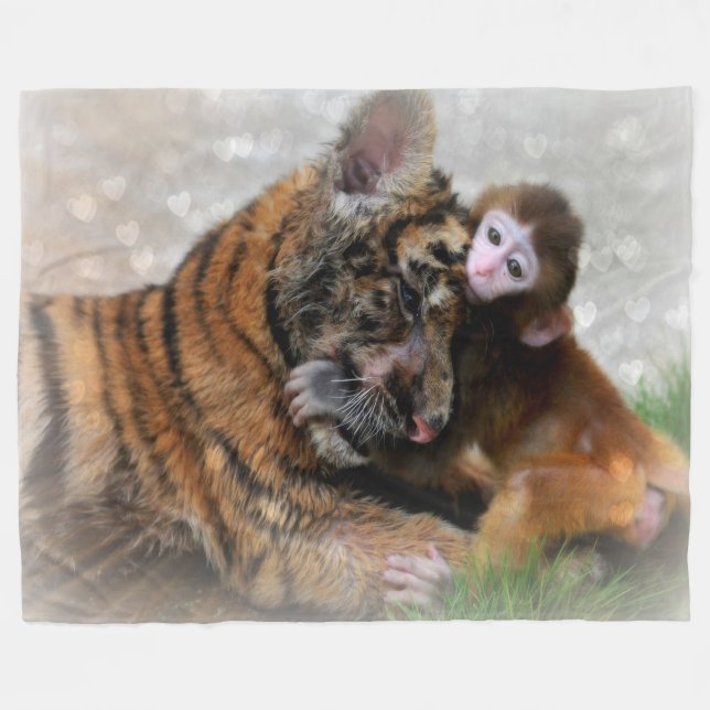 Cobertor De Velo Tigres e Monkey Fleece Blanket (Frente (Horizontal))