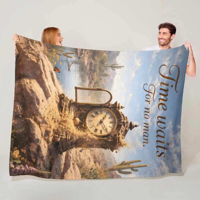 Cobertor De Velo Time waits for desert clock fleece blanket de (In Situ)