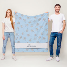 Cobertor De Velo Timeless Botanical Bloom Soft Blue Monogram