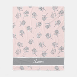 Cobertor De Velo Timeless Botanical Bloom Soft Pink Monogram  Fleec
