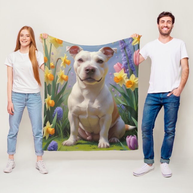 Cobertor De Velo Tinta de Bull Terrier com Flores de Primavera  (In Situ)