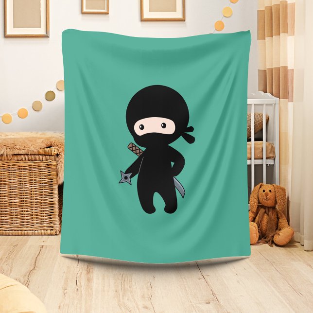Cobertor De Velo Tiny Ninja A Jogar Estrela Em Verde Escuro (Criador carregado)