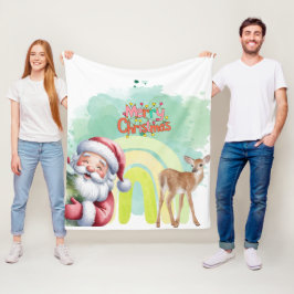 Cobertor De Velo Tipografia Feliz Natal e Luzes & Veados
