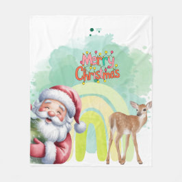 Cobertor De Velo Tipografia Feliz Natal e Luzes & Veados