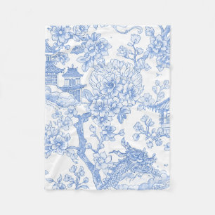 Cobertor De Velo Toile de Chinoiserie Azul Dragão Flor de Cerejeira