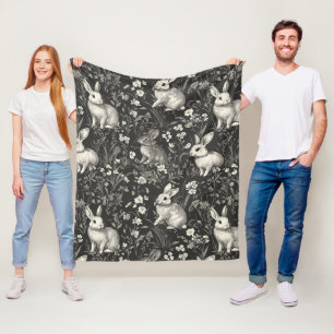 Cobertor De Velo Toile de Coelho Francês em Padrão Floral Preto