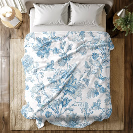 Cobertor De Velo Toile-de-jouy Chinoiseries Padrão Floral Azul