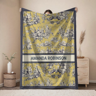 Cobertor De Velo Toile de Jouy monograma floral vintage amarelo lag