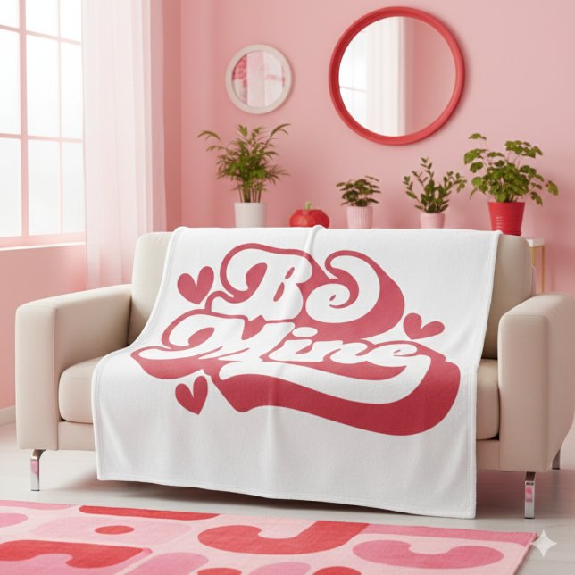 Cobertor De Velo Tons Rosa e Branca Retrô Seja Minha  (Pink and White Retro Vibes Be Mine Fleece Blanket)