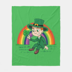 Cobertor De Velo Toon leprechaun bonito com shamrock e arco-íris