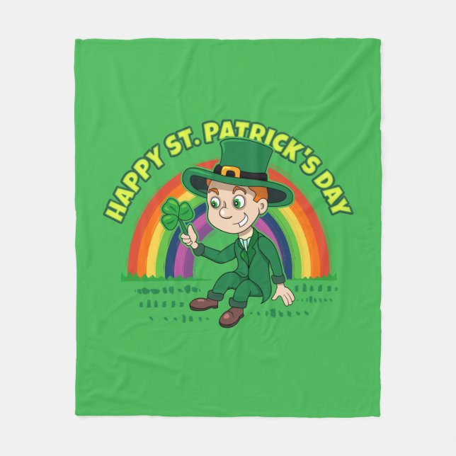 Cobertor De Velo Toon leprechaun bonito com shamrock e arco-íris (Frente)