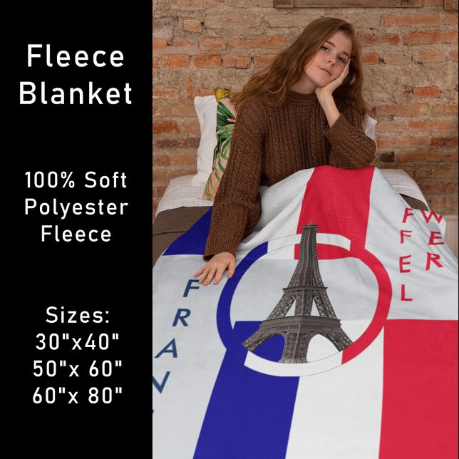 Cobertor De Velo Torre Eiffel e Bandeira da França Fleece Blanket (Eiffel Tower and Flag of France Fleece Blanket)