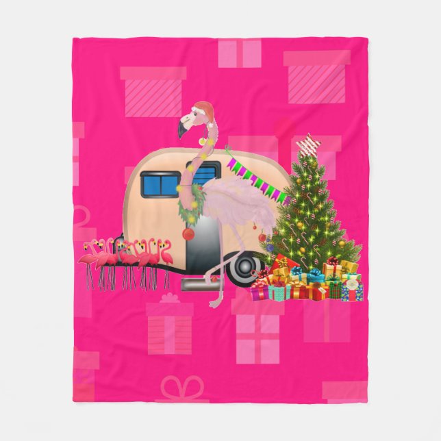 Cobertor De Velo trailer de natal flamingo (Frente)